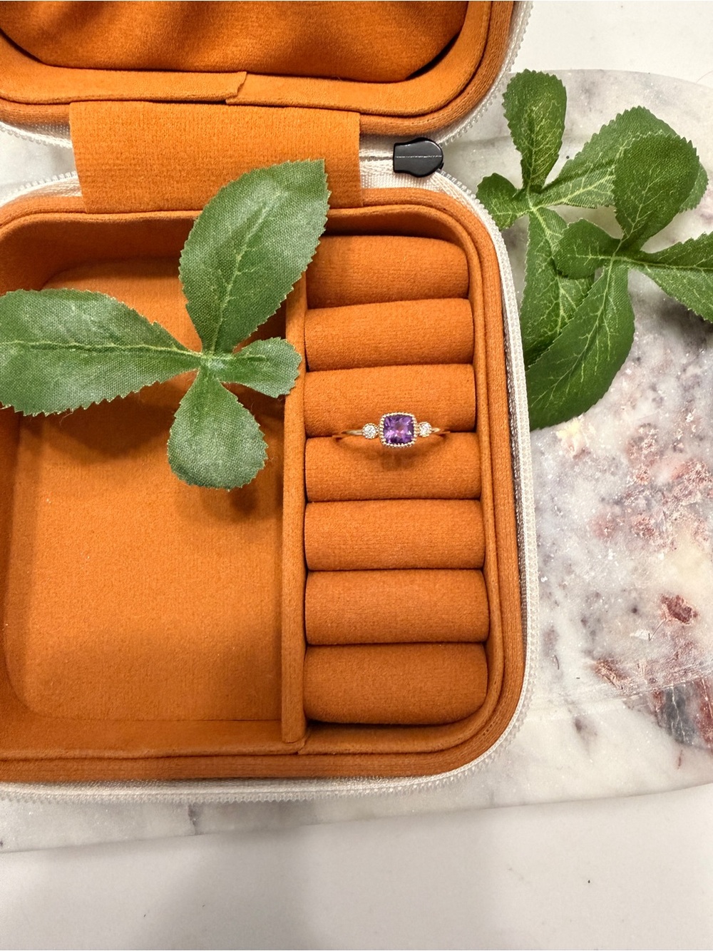 Purple Cushion Cut Gemstone Ring in Gold Setting